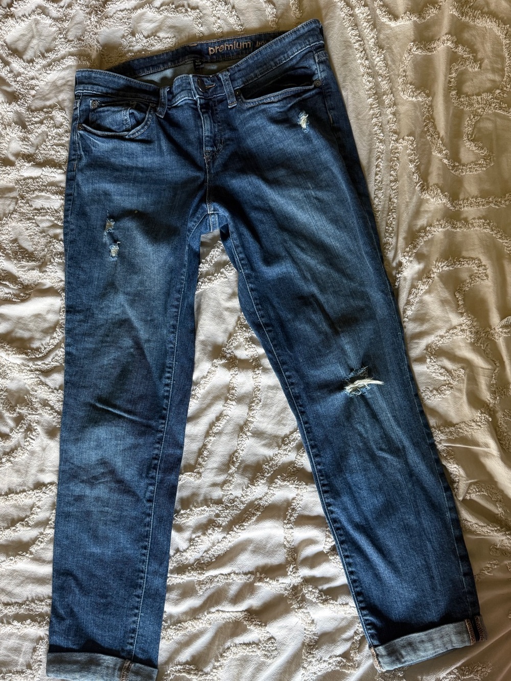 GAP Women's Boyfriend Jeans – Medium/Dark Blue Distressed